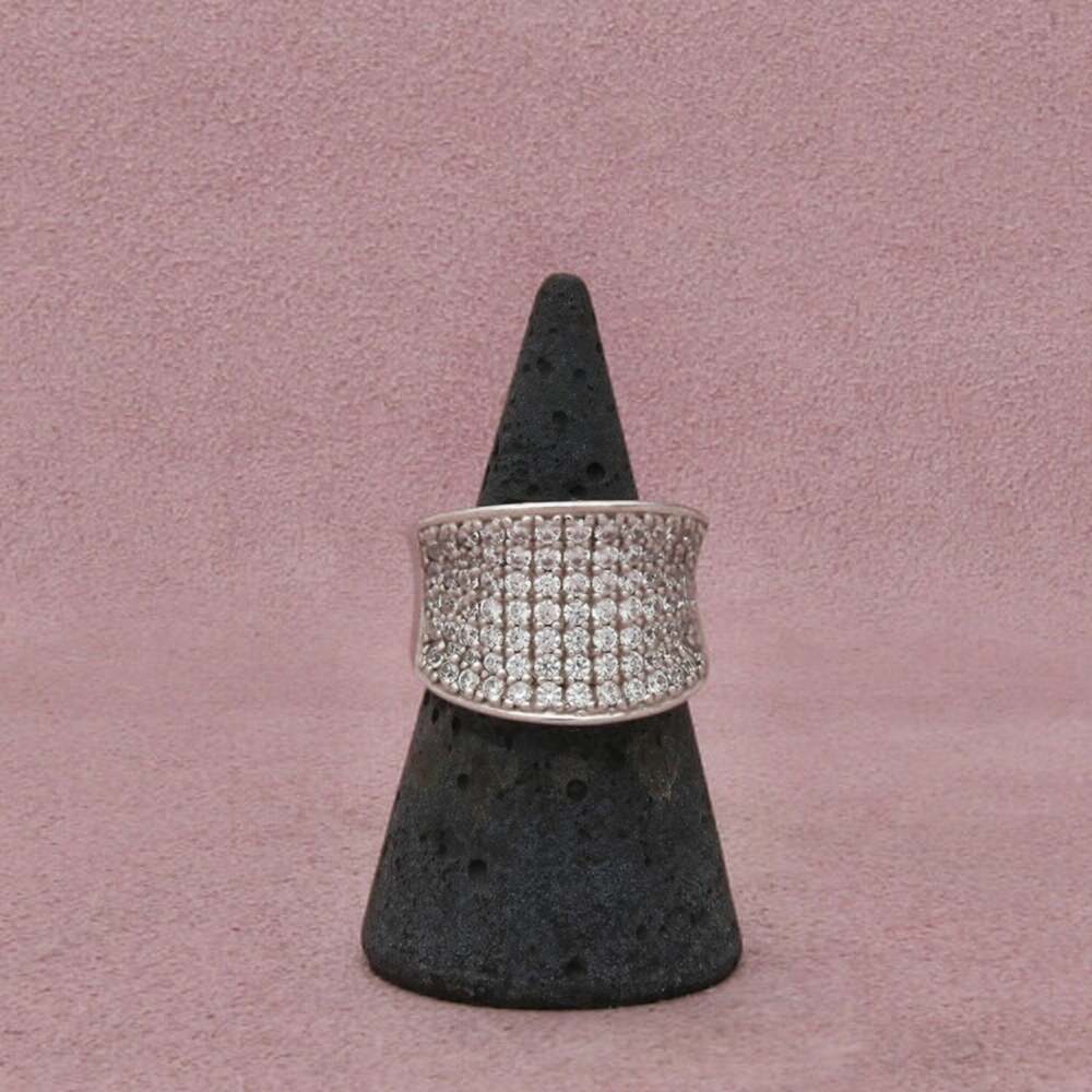 Victoria Wieck Sterling Silver Saddle Top C Z Pave Concave Wide Band Ring 6.25
